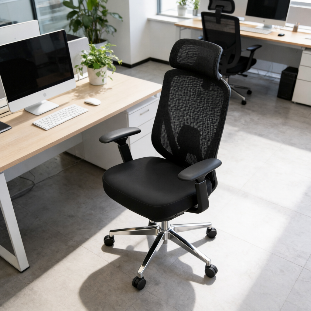 Modern Minimalist High-Back Mesh Executive Desk Chair - 4D Adjustable Headrest & Lumbar Support Silent Caster Ergonomic Office Chair For Home Office Cuvalon