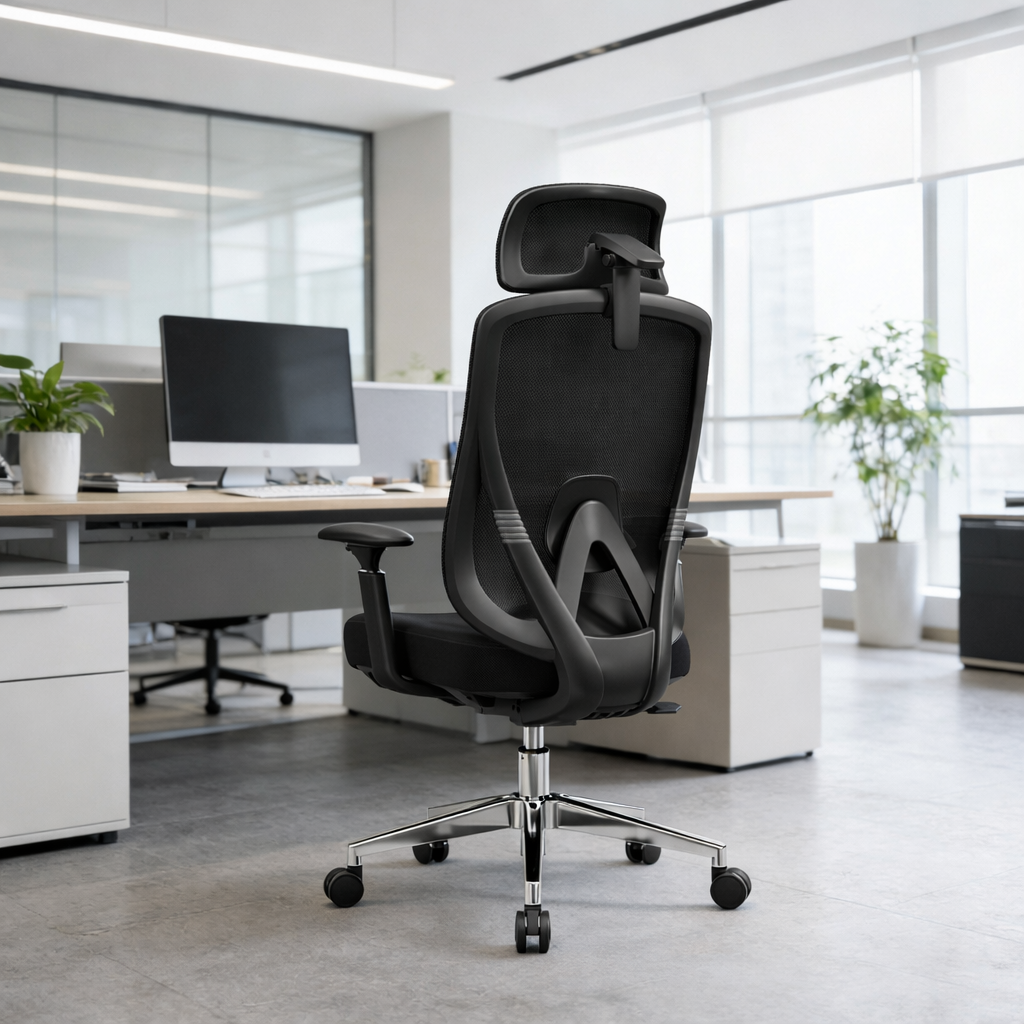 Modern Minimalist High-Back Mesh Executive Desk Chair - 4D Adjustable Headrest & Lumbar Support Silent Caster Ergonomic Office Chair For Home Office Cuvalon