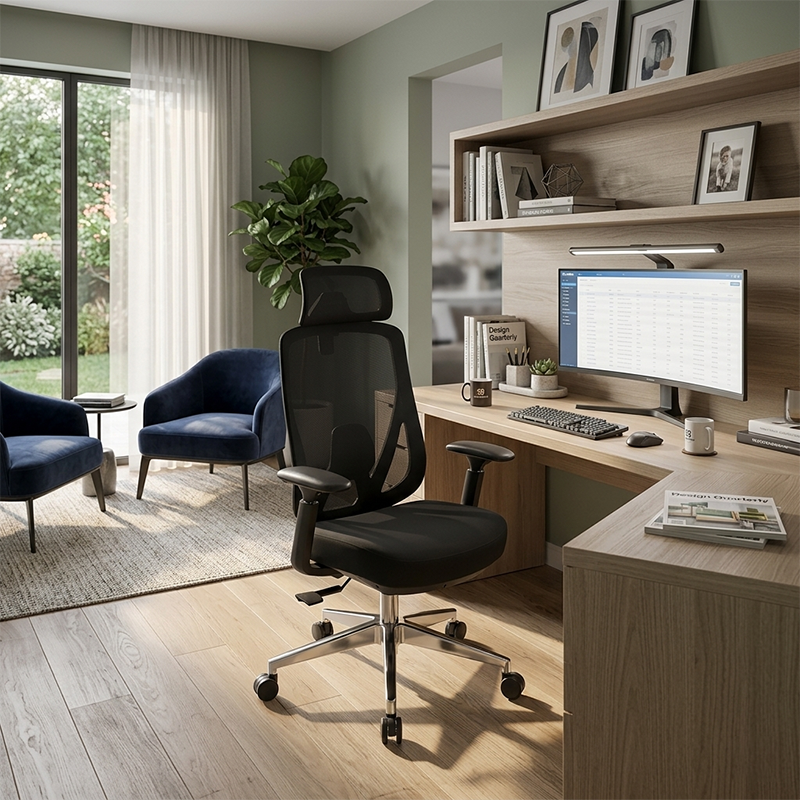 Modern Minimalist High-Back Mesh Executive Desk Chair - 4D Adjustable Headrest & Lumbar Support Silent Caster Ergonomic Office Chair For Home Office Cuvalon