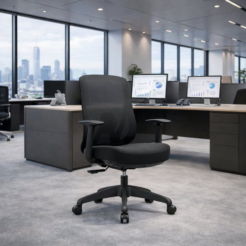 Modern Minimalist Mid-Back Mesh Office Chair - Adaptive Lumbar Support Tilt Adjustment Silent Casters Desk Chair For Home Office Cuvalon