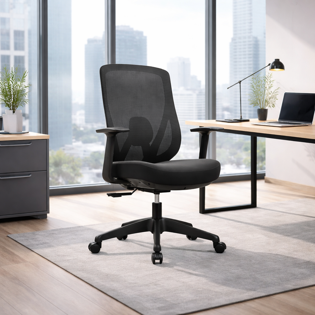 Modern Minimalist Mid-Back Mesh Office Chair - Adaptive Lumbar Support Tilt Adjustment Silent Casters Desk Chair For Home Office Cuvalon