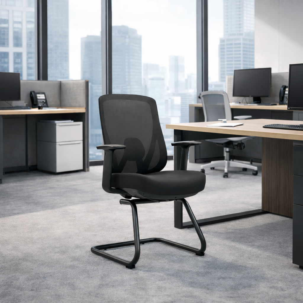 Sleek Minimalist Bow Reception Chair - Breathable Mesh Pressure-Relief Cushion High-Resilience Sponge Desk Chair For Home Office Cuvalon