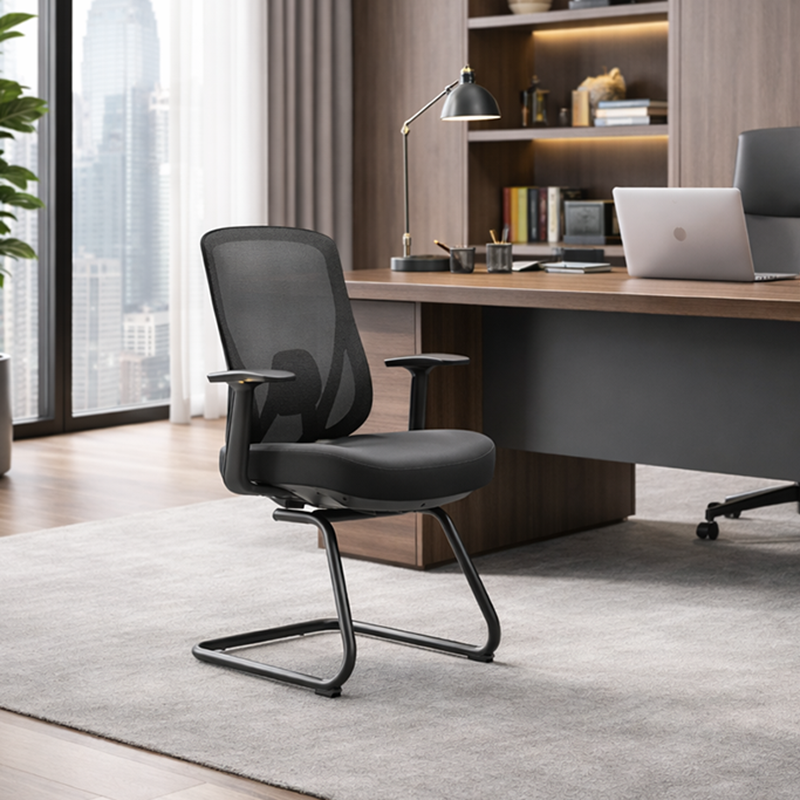 Sleek Minimalist Bow Reception Chair - Breathable Mesh Pressure-Relief Cushion High-Resilience Sponge Desk Chair For Home Office Cuvalon