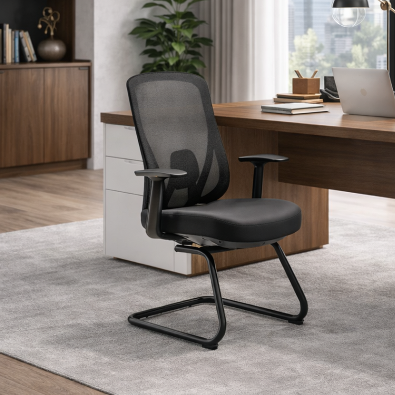 Sleek Minimalist Bow Reception Chair - Breathable Mesh Pressure-Relief Cushion High-Resilience Sponge Desk Chair For Home Office Cuvalon