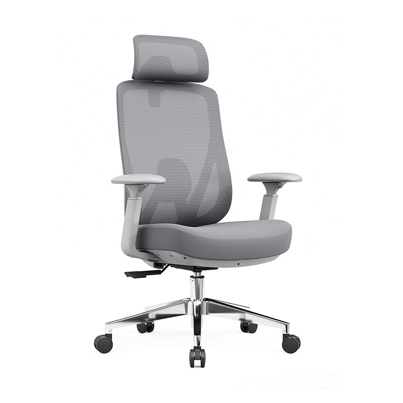 Modern Minimalist Grey High-Back Mesh Executive Chair - 4D Adjustable Headrest & Tilt Ergonomic Office Chair For Home Office Cuvalon