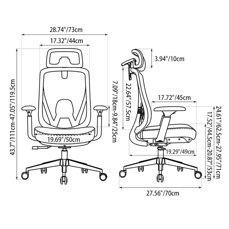 Modern Minimalist Grey High-Back Mesh Executive Chair - 4D Adjustable Headrest & Tilt Ergonomic Office Chair For Home Office Cuvalon