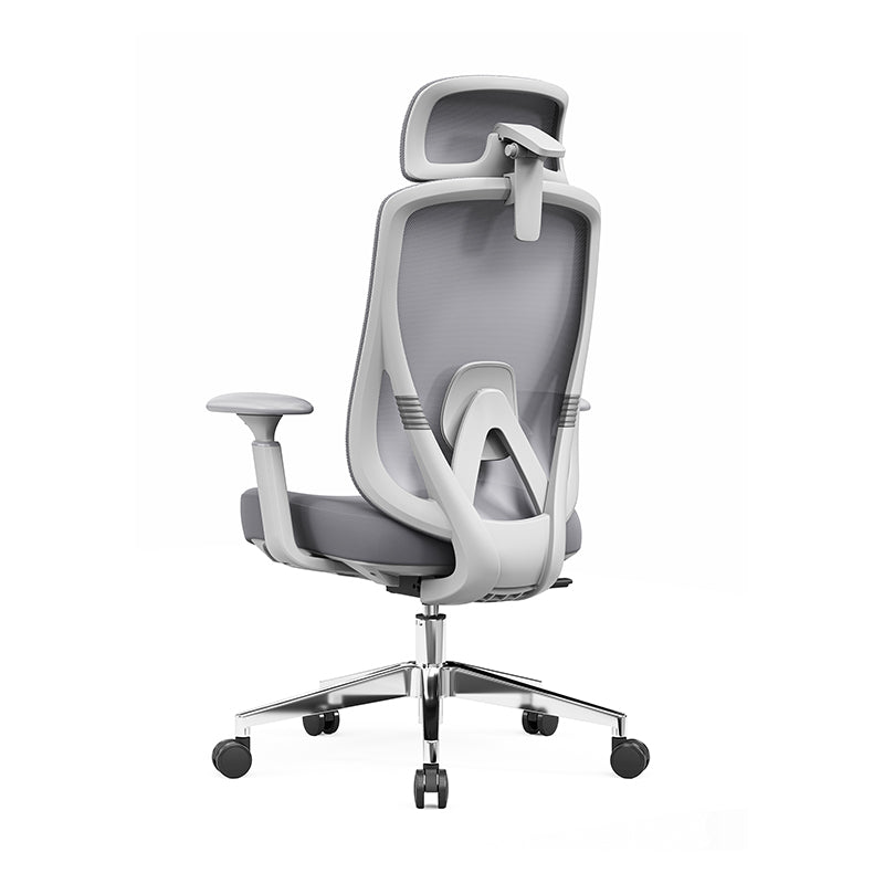 Modern Minimalist Grey High-Back Mesh Executive Chair - 4D Adjustable Headrest & Tilt Ergonomic Office Chair For Home Office Cuvalon