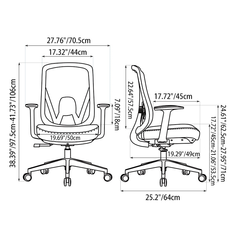 Modern Minimalist Mid-Back Mesh Executive Chair - Tilt Adjustment Silent Casters Desk Chair For Home Office Cuvalon