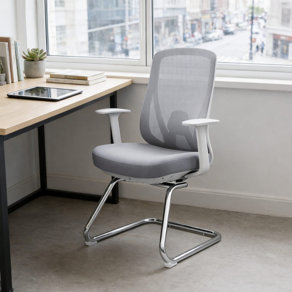 Modern Minimalist Mesh Bow Reception Chair - Tear-Resistant Mesh & Lumbar Support Business Use Desk Chair For Home Office Cuvalon