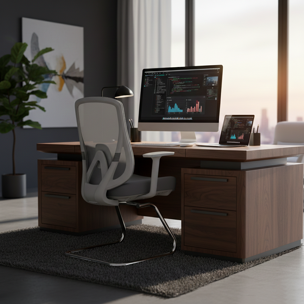 Modern Minimalist Mesh Bow Reception Chair - Tear-Resistant Mesh & Lumbar Support Business Use Desk Chair For Home Office Cuvalon