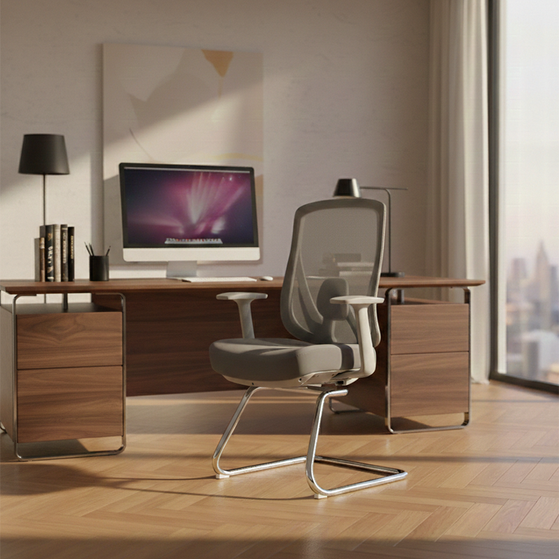 Modern Minimalist Mesh Bow Reception Chair - Tear-Resistant Mesh & Lumbar Support Business Use Desk Chair For Home Office Cuvalon