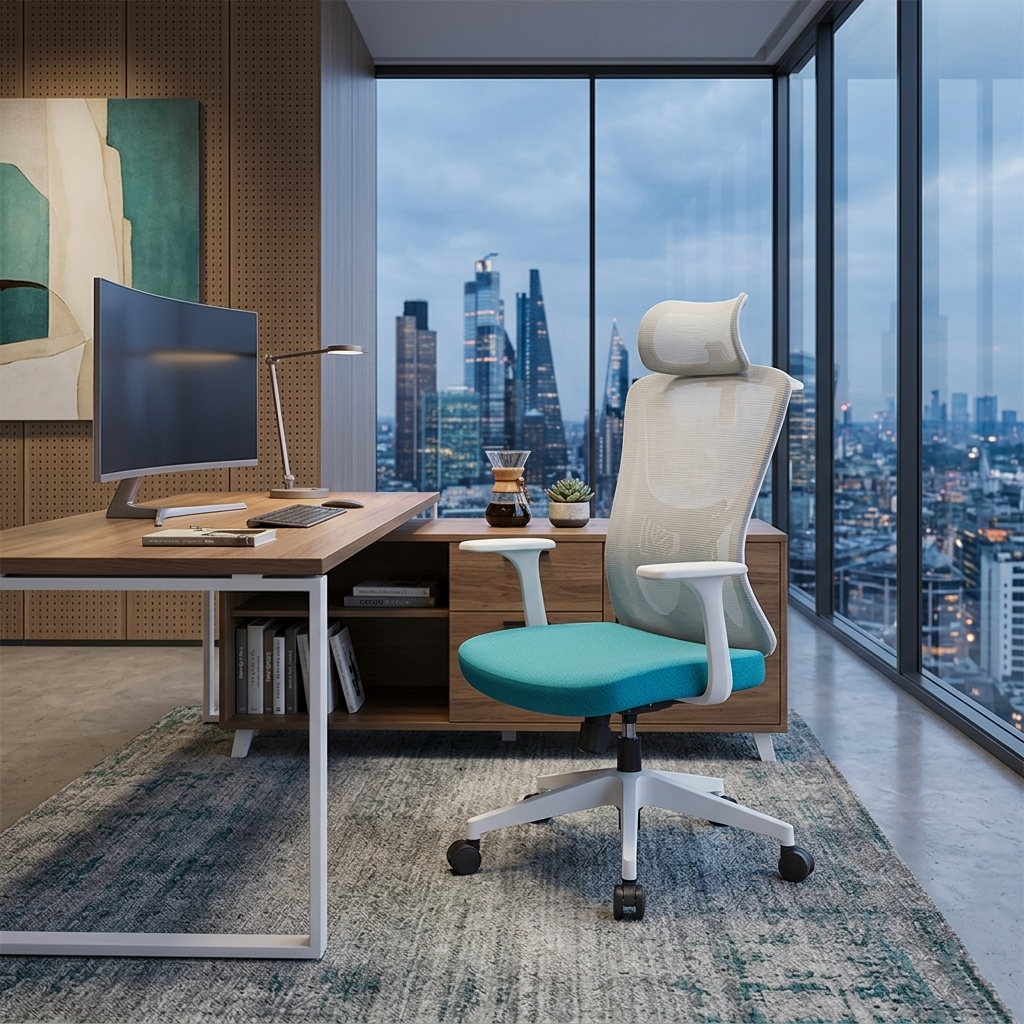 Modern Minimalist High-Back Mesh Office Chair - Adjustable Headrest Ergonomic Lumbar Support Silent Casters Desk Chair For Home Office Cuvalon