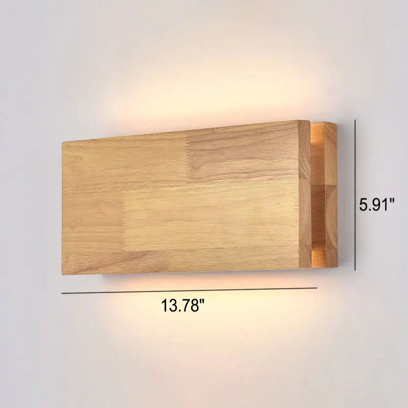 Japanese Wabi-sabi Log Wood Rectangular LED Wall Sconce Lamp Cuvalon