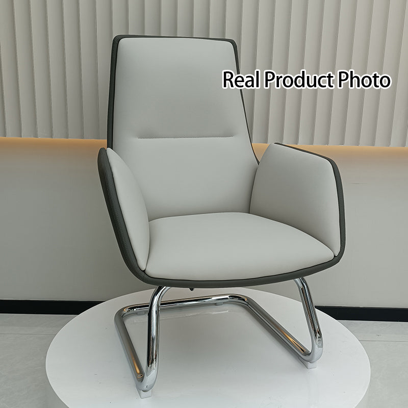 Modern Minimalist Ergonomic Mid Back Leather Plywood & Metal Office Chair - Upholstered Desk Chair With Armrests Comfortable Reception Chair For Home Office Cuvalon