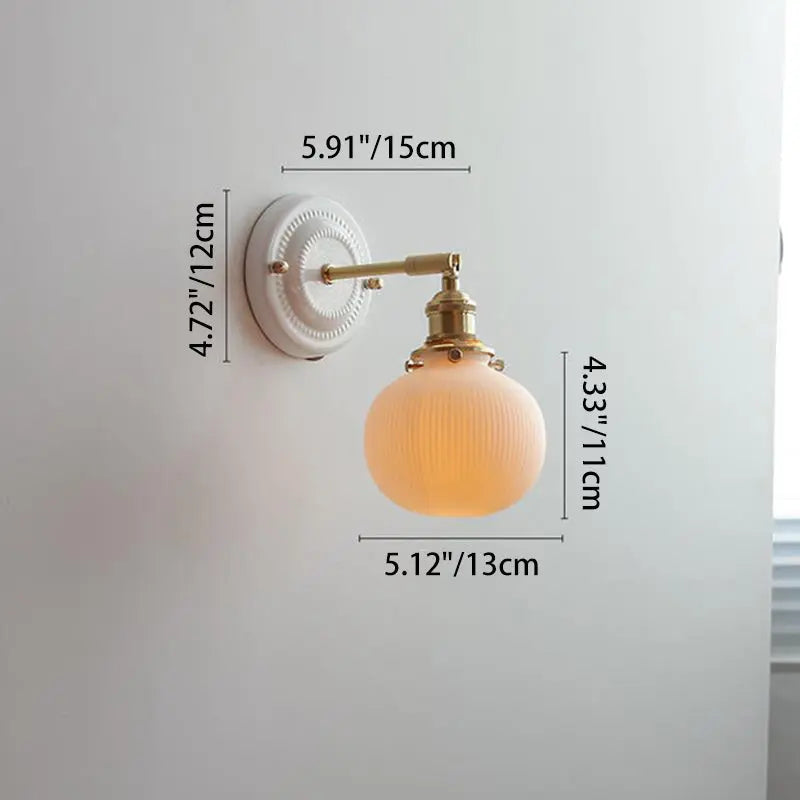Traditional Vintage Round Ceramic Brass 1-Light Wall Sconce Lamp for Living Room Cuvalon