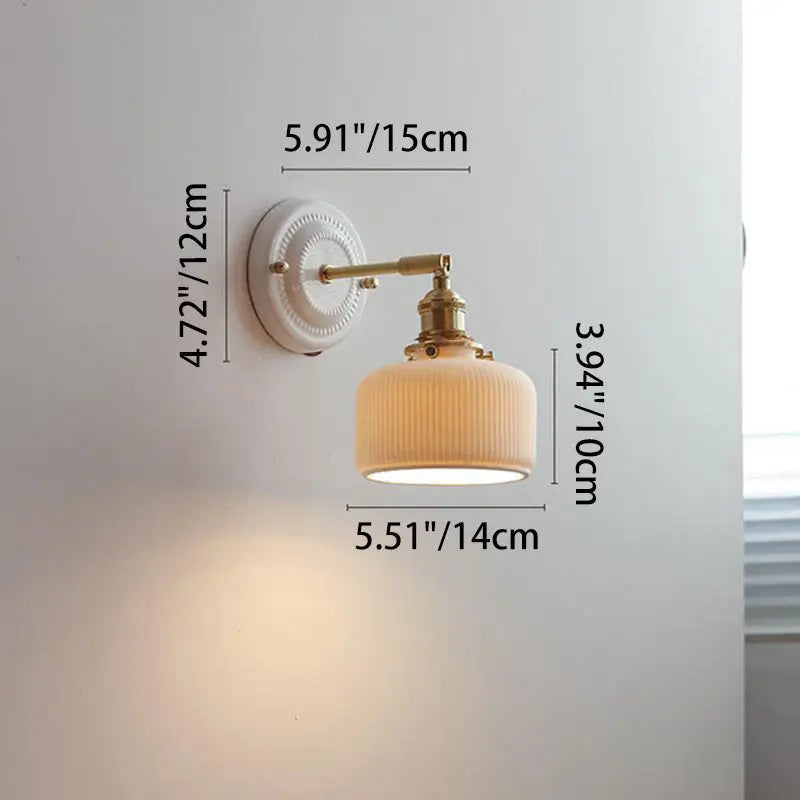 Traditional Vintage Round Ceramic Brass 1-Light Wall Sconce Lamp for Living Room Cuvalon