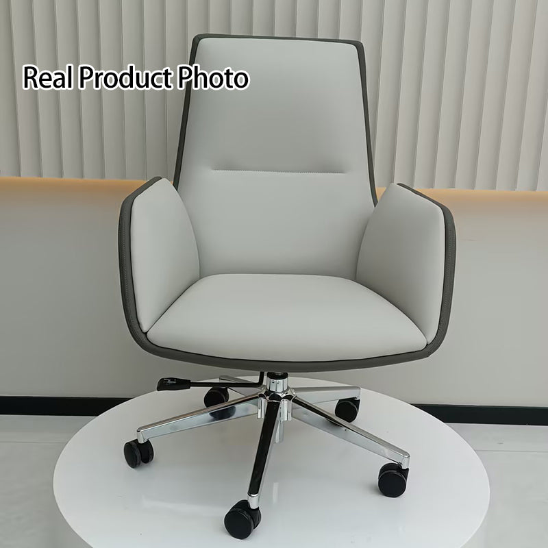 Modern Minimalist Ergonomic Leather Plywood Metal Office Chair Adjustable Swivel Desk Chair With Wheels - Mid-Back Comfortable Task Chair For Home Office Cuvalon