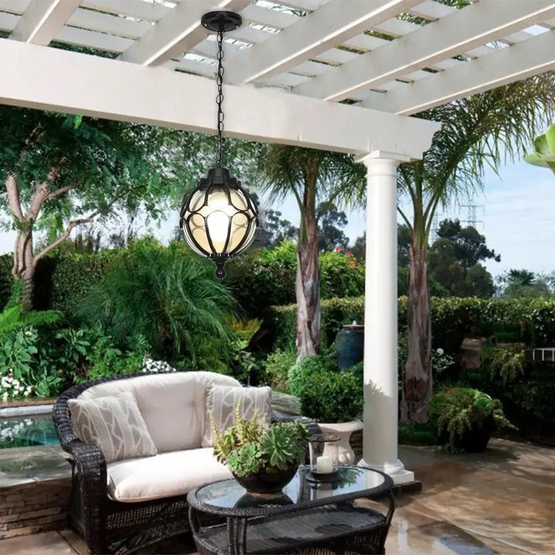 Traditional European Waterproof Aluminum Iron Glass Ball 1-Light Pendant Light For Outdoor Patio Cuvalon