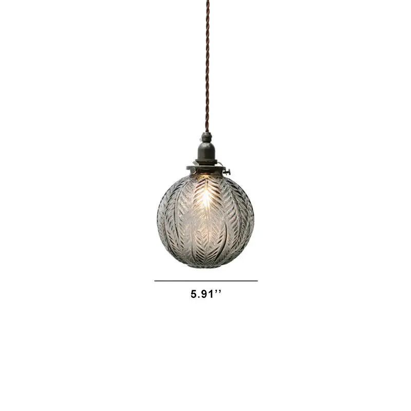 Retro Lotus Texture Glass 1-Light Globe Pendant Light Cuvalon